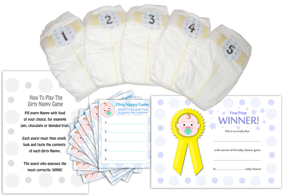 BABY SHOWER GAMES DIRTY NAPPIES 4 BABY GIRL/BOY/NEUTRAL 10 Players NO CHOCOLATE